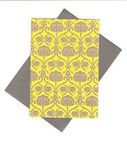 Floral Themed Set of 8 Blank Notecards ~ Gray Floral on Yellow (3.75" x 5"; Gray Envelopes)