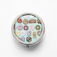 RhyNSky Donut Pattern Mini Portable Pocket Pill Box Case Holder for Purse, 3 Compartments, Silvery, C1379