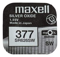 One (1) X Maxell 377 SR626SW SB-AW Silver Oxide Watch Battery 1.55v Blister Packed