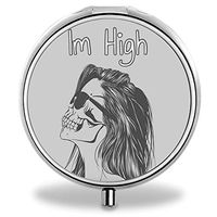 IMLONE Pill Organizer, Customized Skull Girl Pill Boxes with 3 Components and Mirror for Travelling and Daily Needs