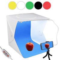 Aisnyho Photo Studio Box 9.4 x 9.0 in Portable Folding Shooting Light Tent with 2pcs Adjustable LED Strip + 6 Colors Backdrops +Mini Tripod+Cellphone Clip for Photogaphy Product Display