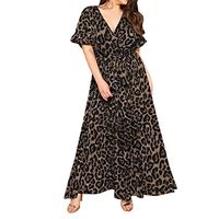 Dress,Meet&sunshine Fashion Women Sexy Plus Size Leopard Print V-Neck Short Sleeve Bandage Dress (XXL)