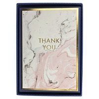 Graphique Pink Marble Boxed Notecards, 16 Embellished Gold"Thank You" Cards with Matching Envelopes and Storage Box, 3.25" x 4.75"