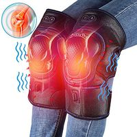 Heated Knee Brace Wrap Support Electronic Vibration Massage Apparatus Auto Shut Off with Heating Pads for Legs Thigh Pain Cramps Relief for Men Women Large AmyBy Black 1 Pair