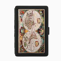 Perfection In Style Black Color Metal Cigarette Case Vintage World Maps Design 012