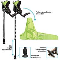 smartCRUTCH Performance Series Forearm Crutch with Premium Spring Loaded Flextip, 15-90 Degree Rotation - 2 Adult Ergonomic Adjustable Walking Aids - Small, Green Zen