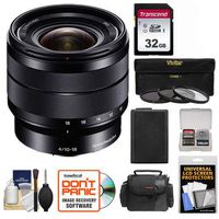Sony Alpha E-Mount 10-18mm f/4.0 OSS Wide-Angle Zoom Lens + 32GB Card + Battery + Case + 3 Filters Kit for A7, A7R, A7S Mark II, A5100, A6000, A6300