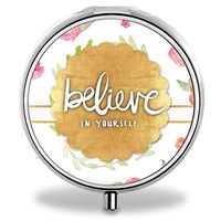 Compact 3 Compartment Medicine Case, IMLONE Customized Believe in Yourself Pill Organizer Metal Pill Box Pill Container for Purse, Travelling and Daily Needs