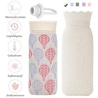 Hot Water Bottle Natural Rubber Microwave Hand Warmer Mini Baby Hot Water Bag with Knit Cover and a Leakproof Secure Lid, Stays Warm for Up to 6 Hours Pain Relief, Arthritis ReliefWhite