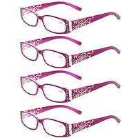 Reading Glasses 4 Pairs Ladies Readers Spring Hinge with Laser Pattern Eyeglasses for Women (4 Pack Purple, 4.5)