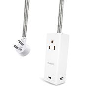 Power Strip with USB C, Surge Protector with 3 USB Charging Ports(3.5A Total), Flat Plug and 5ft Braided Long Extension Cord, Desktop Charging Station for Home Cruise Ship - White