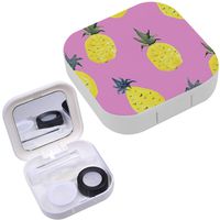 Portable Contact Lens Case Box Travel Kit Mirror + Bottle + Tweezers Container Holder [ Tropical Pineapples ]