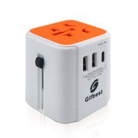 Gifbest Universal Travel Adapter, All in One Worldwide AC Power Adapter and Plug Converter with AC Outlets, 2 USB A Ports and 1 USB Type C Port Total 4.5A (White and Orange)