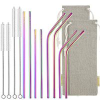 STRAWTOPIA Rainbow Straight Bent Metal Straws (8 Pack) Colorful Stainless Steel Straws Drinking Reusable with Case, Cleaning Brushes, Fits 20 30 40oz Tumblers, Dishwasher Safe, 6mm Wide (Long/Short)