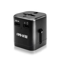 Anwaii Universal Travel Adapter International Travel Plug Adapter - Worldwide Charging Adapter - 2 Smart Power USB Charging Ports for Cell Phone Laptop in EU, UK, US and more than 150 Countries