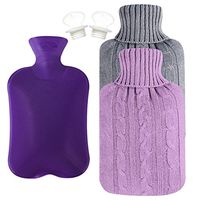 Attmu Classic Rubber Hot Water Bottle 2 Liter with 2 Pack Knit Covers and 1 Bottle Stopper, Purple