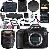 Canon EOS 5DS-R 5DSR DSLR Camera + EF 24-70mm f/4L IS USM Lens + LPE-6 Lithium Ion Battery + Sony 128GB SDXC Card + Canon W-E1 Wi-Fi Adapter + 77mm 3 Piece Filter Kit Bundle