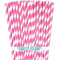 Striped Paper Straws - Pink White - 7.75 Inches - Pack of 100 - Outside the Box Papers Brand