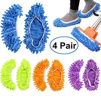 4 Pairs Unisex Washable Dust Mop Slippers Shoes Microfiber Cleaning House Mop Slippers Multifultional Floor Cleaning Shoes Cover for House Kitchen Office (Free Size)
