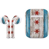 Skinit Decal Audio Skin for Apple AirPods with Wireless Charging Case - Officially Licensed Skinit Originally Designed Chicago Flag Dark Wood Design