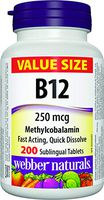Webber Naturals Vitamin B12 250 mcg Methylcobalamin, 200 Sublingual Tablets