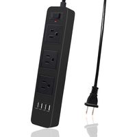 2 Prong Power Strip, 3-Outlet Surge Protector Power Strip with 4 USB Charging Ports, 6.6ft Extension Long Cord for Smartphone Home Indoor Office Desktop, Black