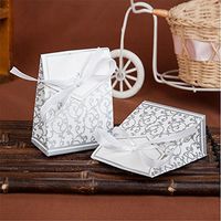 100 PCS Candy Favor Bags Gift Boxes with Ribbons Wedding Party Favour Sweet Cake Gift Candy Boxes for Anniversary Wedding Party