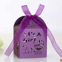 zorpia 50pcs Laser Cut Baby Carriage Favor Box Bomboniere Gift Candy Boxes Baby Shower Party Decoration, 2.2 x 2.2 x 2.2 Inches (Purple)