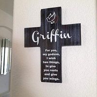 Original Photo by Frame Your Story, Solid Wood Cross, Godson Cross Personalized with his name on Pine Wood w/Dove (Roots & Wings) Baptism, Easter, Birthday, First communion, gift for boy,