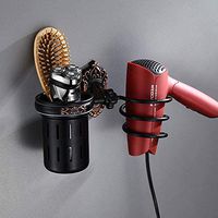 LOSYU European Retro Aluminum Hair Dryer Rack, Wall Mount, Bathroom Hair Dryer Holders, with Storage Cup, Plug Storage, Hair Care & Styling Tool Organizer Home Hotel (Color : Black)