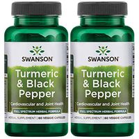 Swanson Turmeric and Black Pepper Organic Antioxidant Joint Cardiovascular Liver Detox Support Supplement Better Absorption Curcuma Longa 600 mg Piper nigrum 5 mg per Serving 60 Veg Caps (2 Pack)