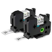 Replace TZe251 TZe151 24mm Black on White Black on Clear Label Maker Tape Compatible with Brother Ptouch PTD600 PTP700 PTP900, 0.94 Inch 26.2 Feet 2-Pack