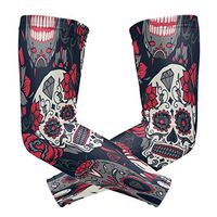 WXLIFE Floral Flower Sugar Skull Face Sun Uv Protection Sport Arm Sleeves for Men Women Kids Running Basketball Cycling Arm Warmer Sleeves 1 Pair