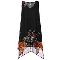 Danhjin Women Fashion Plus Size Lace Dresses, Women's Casual Crewneck Irregular Hem Pullover Elegant Floral Lace Dress Black