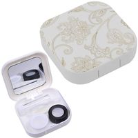 Portable Contact Lens Case Box Travel Kit Mirror + Bottle + Tweezers Container Holder [ Floral Oriental Arabesque ]