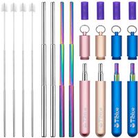 Reusable Telescopic Straws 4 PCS 9.25” Collapsible Keychain Straw for Water Coffee Metal Stainless Steel Reusable Drinking Straws with Case & Cleaning Brush - Best Valentine's & Mother’s Day Gifts