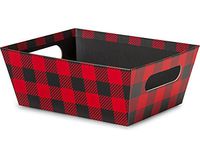 Pack of 6, Buffalo Plaid Large Wide Base Market Trays 7.25" x 9.25" x 3.5" Made From Heavy Paperboard Stock & Work for Gourmet Gift Baskets, Food Baskets or Even As Home Decor Decorative Accessory