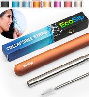 EcoSip Collapsible Telescopic Drinking Straw | Metal Stainless Steel Reusable | Portable Final Eco Folding Straws Home Travel | Cleaning Brush Key Ring Hard Case | Silicone Tip | Buy 4 Get 1 (Orange)