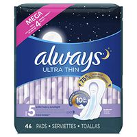 ALWAYS Ultra Thin Size 5 Extra Heavy Overnight Pads With Wings Unscented, 46 Count