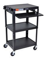 Offex 3 Shelves Adjustable Height Multipurpose Steel AV Utility Cart with Pullout Tray - Black
