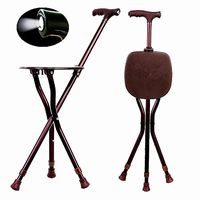 Nurth Walking Cane Folding seat Stool Foldable Chair Retractable Lightweight Walking Stick with LED Light Adjustable for Elderly Outdoor Travel Fishing Rest Stool Portable Replacement Golf Seat Brown