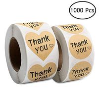 Thank You Stickers, 1000 Kraft Paper Thank You Adhesive Label, 1.5” Heart Shaped Stickers & 1.25" Round Adhesive Labels for Party, Wedding, Gift or Birthday