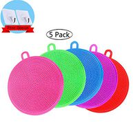 Silicone Scrubber(5 Pack), Silicone Sponges Multipurpose Kitchen Scrub Brush for Dish Pot and Veggies Fruit Smart Kitchen Gadgets Brush Accessories 5 Colors with Free Bonus 2 Hooks