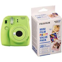 Fujifilm Instax Mini 9 Instant Camera Lime Green w/ Fujifilm Party Value Film Pack