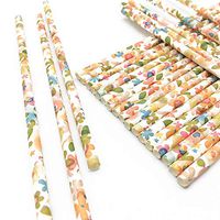 Flower Paper Straws, Eco-Friendly, Biodegradable, Fancy Flower Pattern for Weddings, Showers, Birthdays, Parties, Crafts. Decorative Paper Drinking Straws for Juices, Smoothies, Shakes. Pack of 125.
