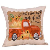 Gooldu Happy Fall Yall Pillow Cover 18x18 - Truck with Pumpkin Pillowcase Thanksgiving Halloween Decoration Holiday Cushion Case (01)