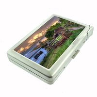 Perfection In Style Metal Cigarette Case with Built in Lighter Vintage Farm Design 009