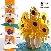 NDN LINE 3D Pop Up Greeting Card Flower and Tree Packs | Get well, Birthday, Holidays New Years, Bridal Shower, Wife, Mom (Flower Pack of 5)