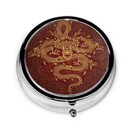Small Pill Box Case Vintage Chinese Dragon Fire Vintage Portable Compact 3 Compartment Medicine Holder for Daily Needs and Travelling