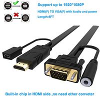 Home Theater 6 FT HDMI to VGA Adapter Cable Cord with chip Male to Male +Audio+Micro USB Power for TV for Monitor